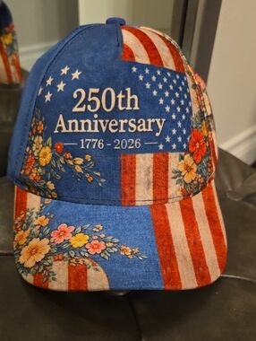 250th Anniversary Floral American Flag Baseball Cap - Blue & Red